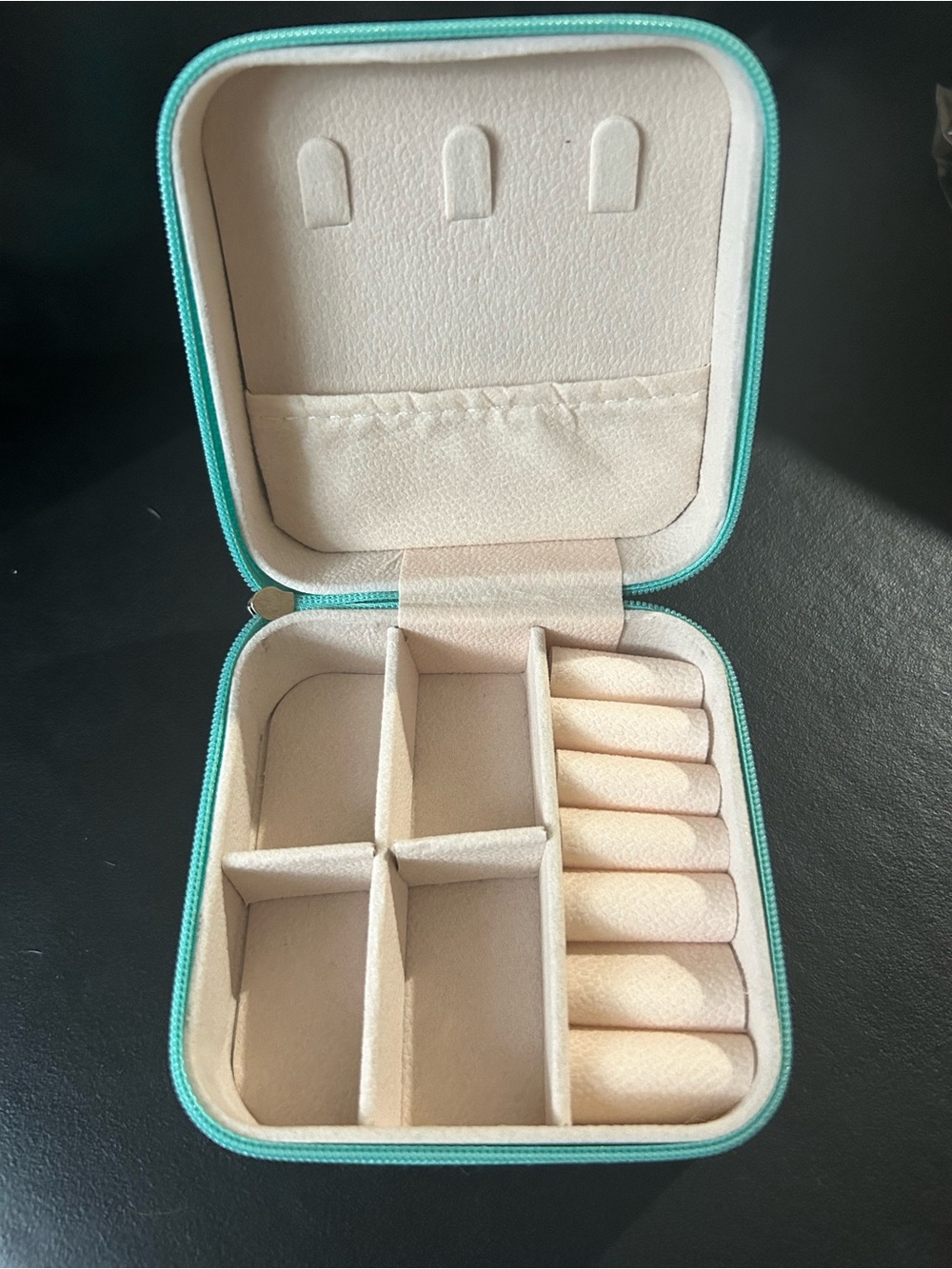 Turquoise Travel Jewelry Organizer Case with Cream Interior